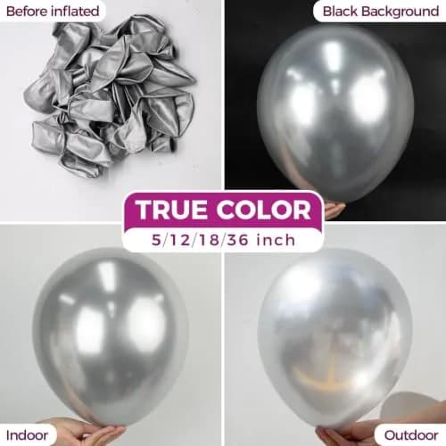Bezente Silver Metallic Chrome Latex Round Helium Balloons 100 Pack 12 inch | Premium Quality Party Balloons thumbnail 2