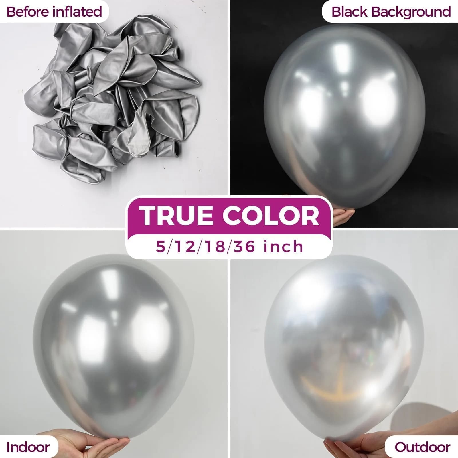 Bezente Silver Metallic Chrome Latex Round Helium Balloons 100 Pack 12 inch | Premium Quality Party Balloons - view 2