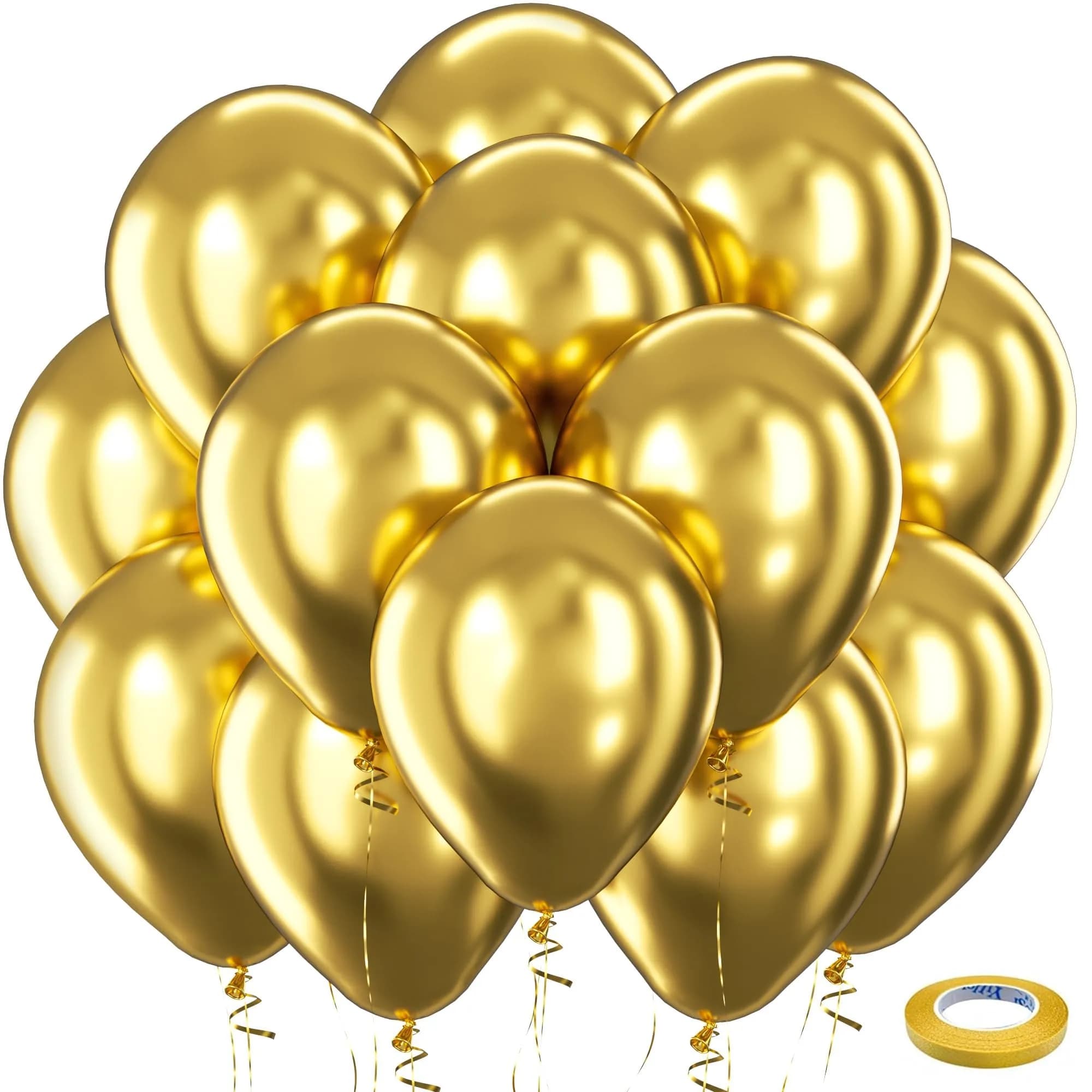 Bezente Gold Metallic Chrome Latex Helium Round Balloons 100 Pack 12 inch | Party Decorations for Indian Events - main product image