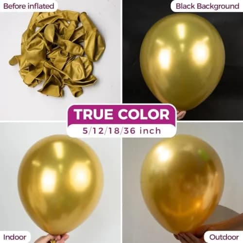 Bezente Gold Metallic Chrome Latex Helium Round Balloons 100 Pack 12 inch | Party Decorations for Indian Events thumbnail 2