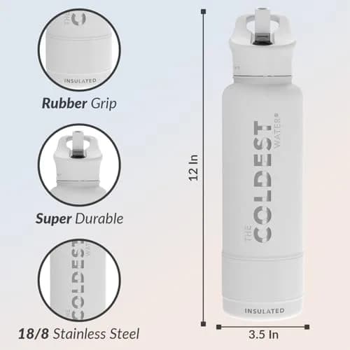 The Coldest Water Insulated Water Bottle with Straw Lid - 40 oz (1180ml) Epic White | Keeps Drinks Cold 36 Hrs, Hot 13 Hrs thumbnail 4