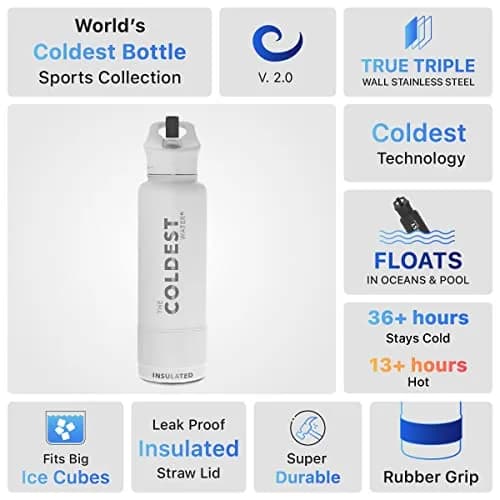 The Coldest Water Insulated Water Bottle with Straw Lid - 40 oz (1180ml) Epic White | Keeps Drinks Cold 36 Hrs, Hot 13 Hrs thumbnail 6