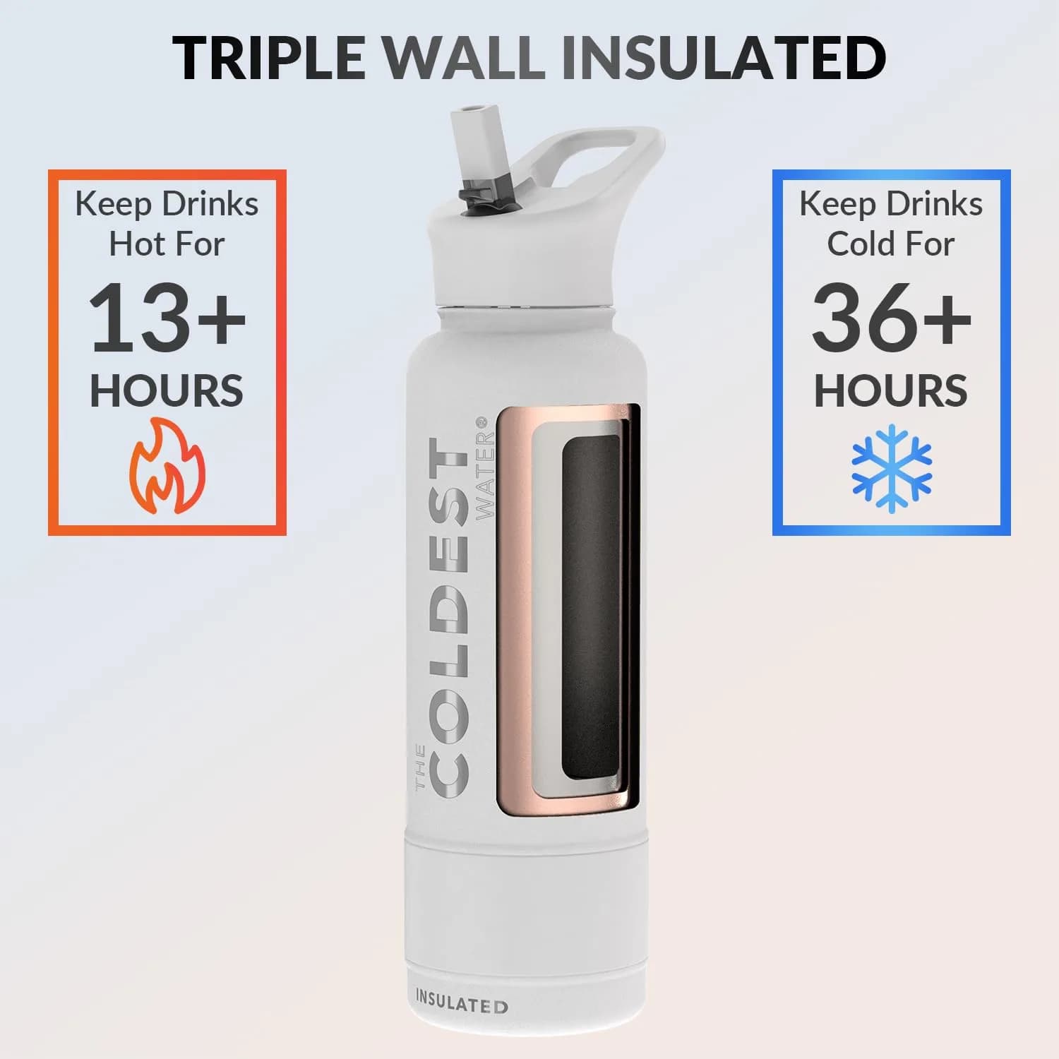 The Coldest Water Insulated Water Bottle with Straw Lid - 40 oz (1180ml) Epic White | Keeps Drinks Cold 36 Hrs, Hot 13 Hrs - view 2