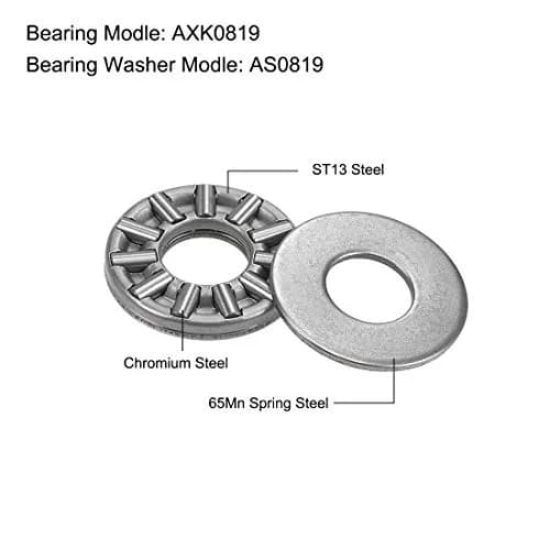 uxcell AXK0819 Thrust Needle Roller Bearings with Washers 8mm Bore 19mm OD 2mm Width 10pcs | High-Quality Industrial Components thumbnail 2
