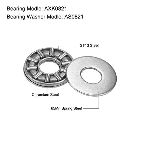 uxcell AXK0821 Thrust Needle Roller Bearings with Washers 8mm Bore 21mm OD 2mm Width 10pcs | High Load Capacity for Compact Spaces thumbnail 2