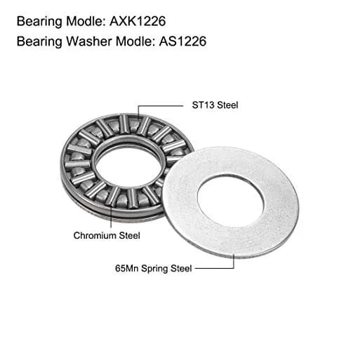 uxcell AXK1226 Thrust Needle Roller Bearings with Washers 12mm Bore 26mm OD 2mm Width 10pcs | High Stiffness in Minimum Axial Space thumbnail 2