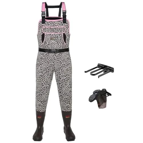 HISEA Neoprene Chest Waders Leopard Print Duck Hunting Waders for Women with Boots Waterproof Insulated 10 | Waterproof Fishing Waders thumbnail 1