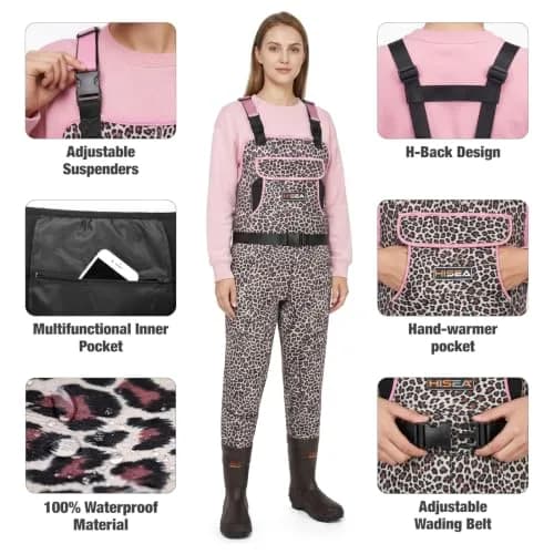 HISEA Neoprene Chest Waders Leopard Print Duck Hunting Waders for Women with Boots Waterproof Insulated thumbnail 3