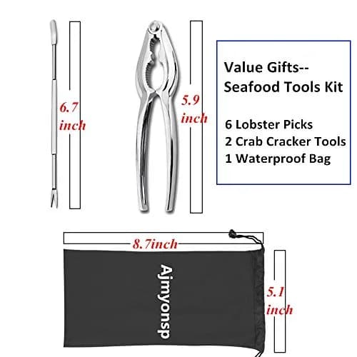 Ajmyonsp Seafood Crackers and Picks Set 8-Piece Stainless Steel & Zinc Alloy | Heavy Duty Nut Cracker & Lobster Tool Set thumbnail 4