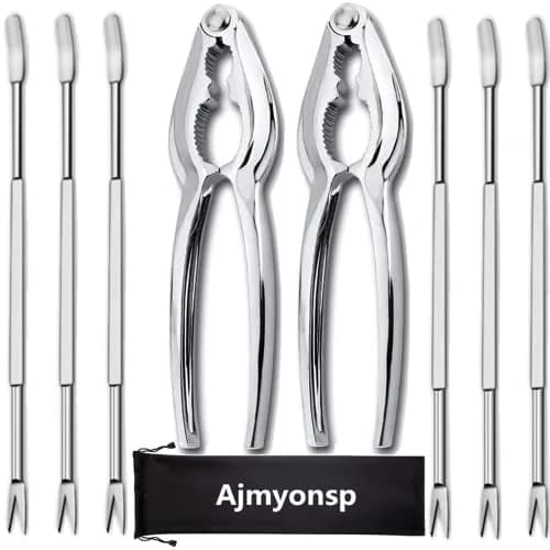 Ajmyonsp Seafood Crackers and Picks Set 8-Piece Stainless Steel & Zinc Alloy | Heavy Duty Nut Cracker & Lobster Tool Set thumbnail 1