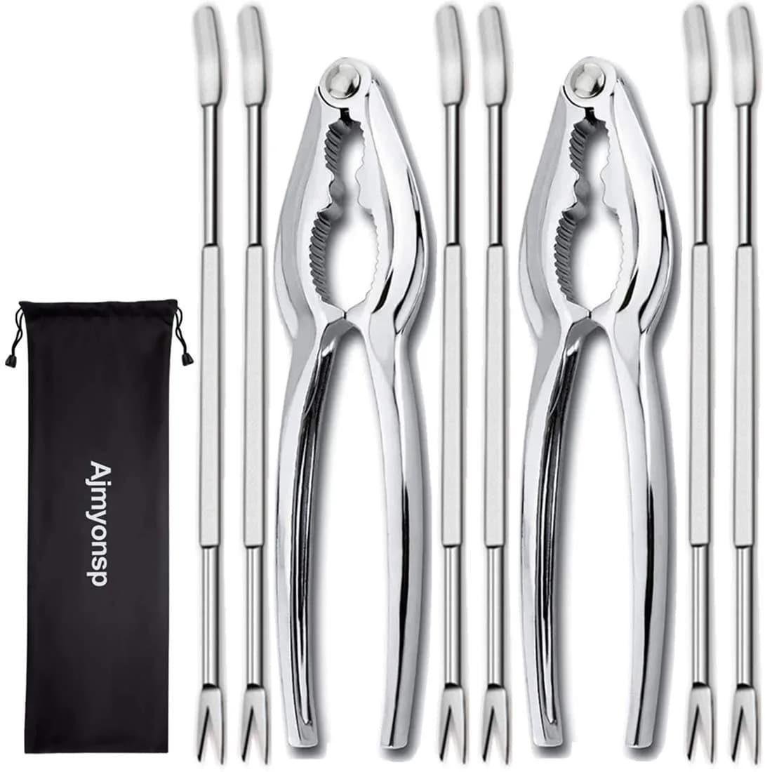 Ajmyonsp Seafood Crackers and Picks Set 8-Piece Stainless Steel & Zinc Alloy | Heavy Duty Nut Cracker & Lobster Tool Set - view 8