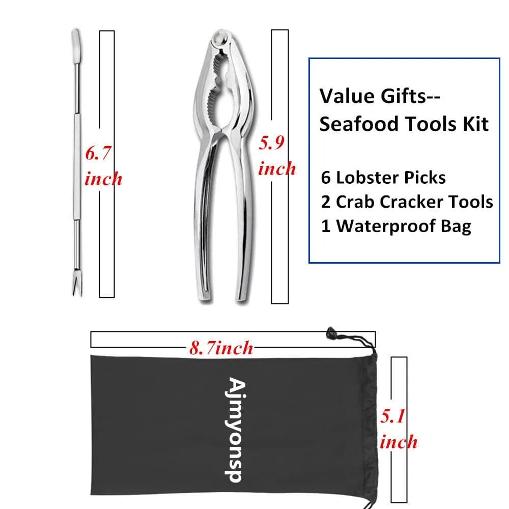 Ajmyonsp Seafood Crackers and Picks Set 8-Piece Stainless Steel & Zinc Alloy | Heavy Duty Nut Cracker & Lobster Tool Set - view 4
