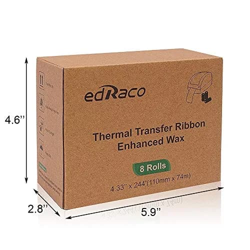 Edraco Enhanced Wax Thermal Transfer Ribbons 4.33" x 244' (110mm x 74m) - 8 Rolls | Bulk Pack for Zebra Desktop Printers thumbnail 7