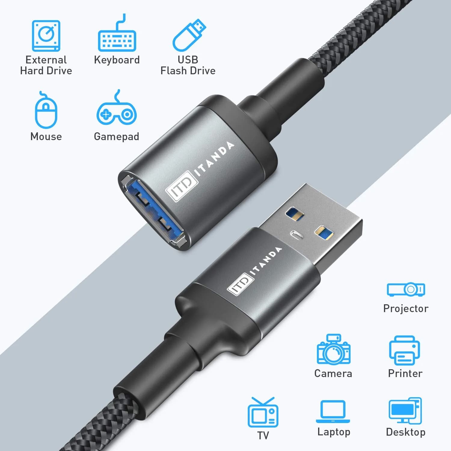 ITD ITANDA USB 3.0 Extension Cable 6ft (1.83m) | 5Gbps Data Transfer for Keyboard, Mouse, PlayStation, Xbox, Flash Drive, Printer, Camera and More - view 6