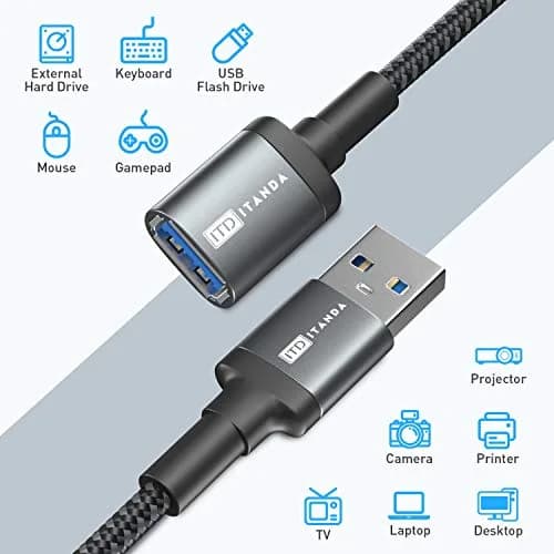 ITD ITANDA USB 3.0 Extension Cable 6ft (1.83m) | 5Gbps Data Transfer for Keyboard, Mouse, PlayStation, Xbox, Flash Drive, Printer, Camera and More thumbnail 6