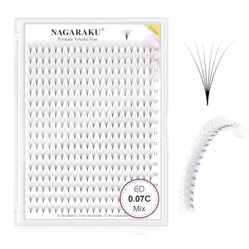 NAGARAKU Premade Volume Fans 6D 0.07 C 9-14mm Mix | Natural, Time-Saving Lash Extensions thumbnail 1