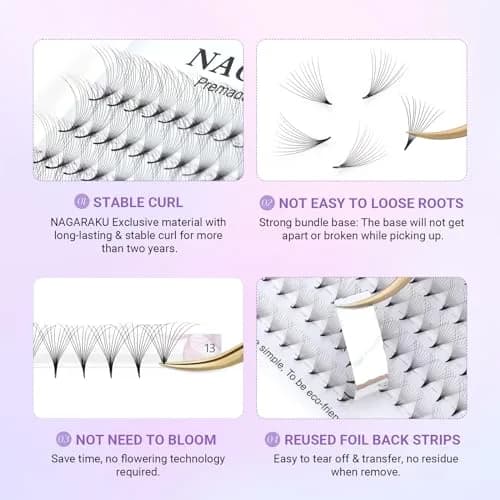 NAGARAKU Premade Volume Fans 6D 0.07 C 9-14mm Mix | Natural, Time-Saving Lash Extensions thumbnail 3