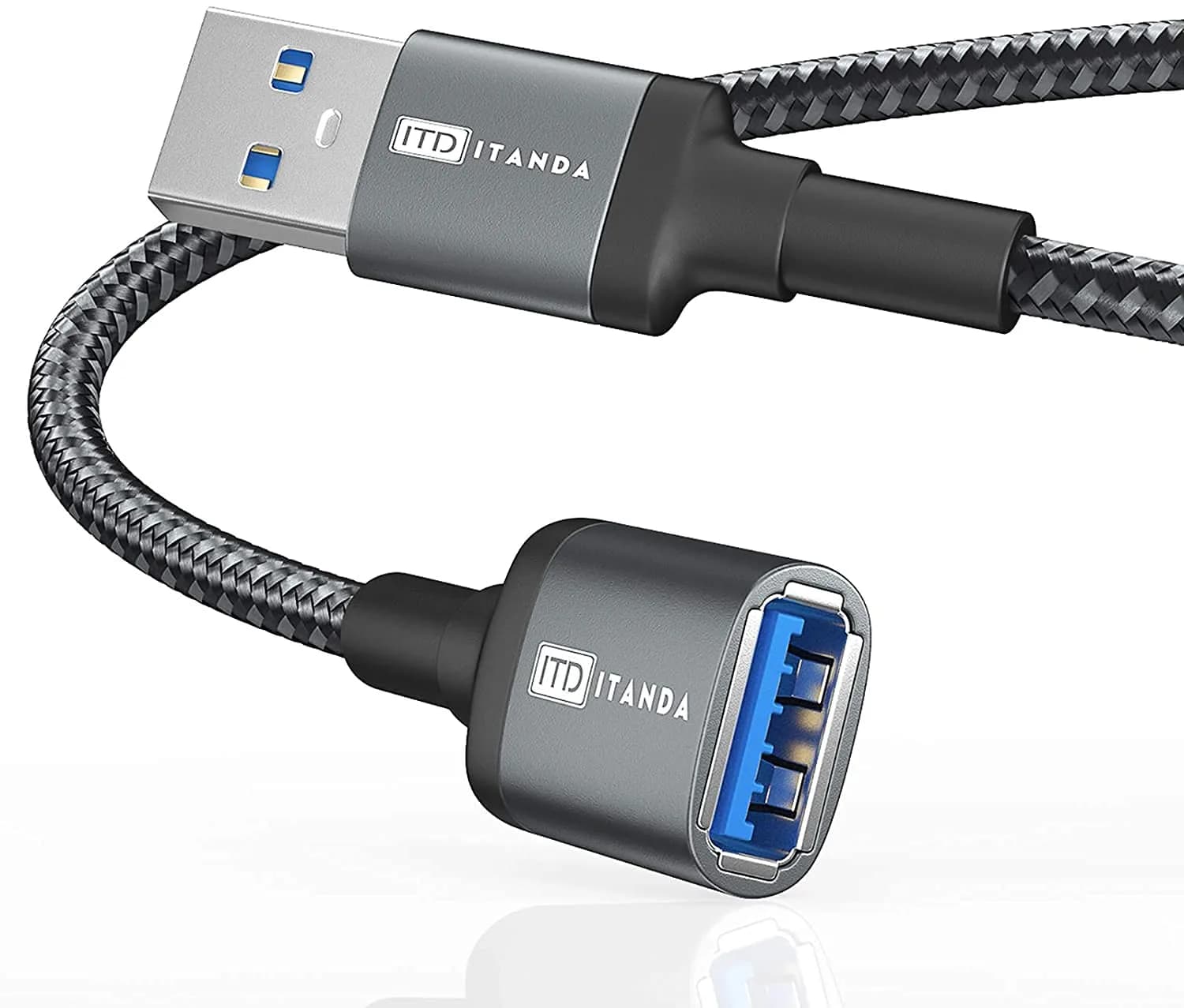 ITD ITANDA USB 3.0 Extension Cable 3ft (0.91m) Grey | 5Gbps Data Transfer for Keyboard, Mouse, Playstation, Xbox, Flash Drive, Printer, Camera and More - main product image