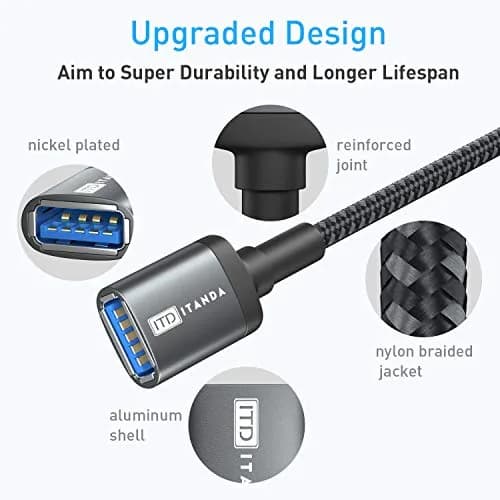 ITD ITANDA 10ft (3.05m) USB 3.0 Extension Cable | 5Gbps Data Transfer & Charging thumbnail 3