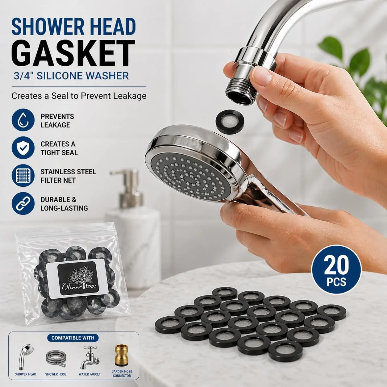 Olivia tree Black 20 pcs Silicone Washer Set | Prevents Leaks & Restricts Flow - view 7