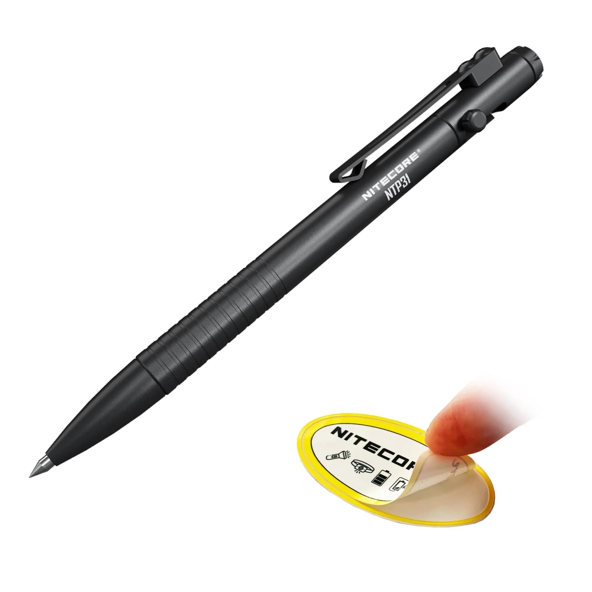 Nitecore NTP31 Bolt Action Tactical Pen with Tungsten Steel Glass Breaker & Schneider Gel Ink Refill, 13.2cm (5.2") | Smooth Writing & Emergency Tool — Black