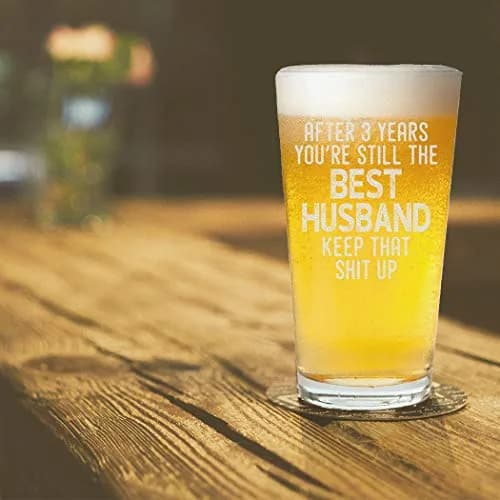 Veracco 16 oz (473 ml) Pint Glass | Engraved 'After 3 Years You're Still the Best Husband For Him' Birthday Gift thumbnail 4
