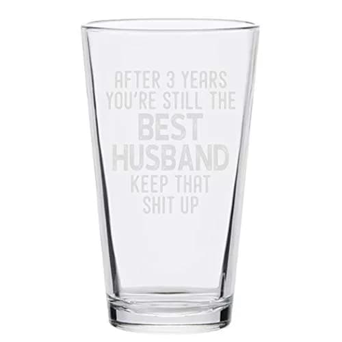 Veracco 16 oz (473 ml) Pint Glass | Engraved 'After 3 Years You're Still the Best Husband For Him' Birthday Gift thumbnail 2