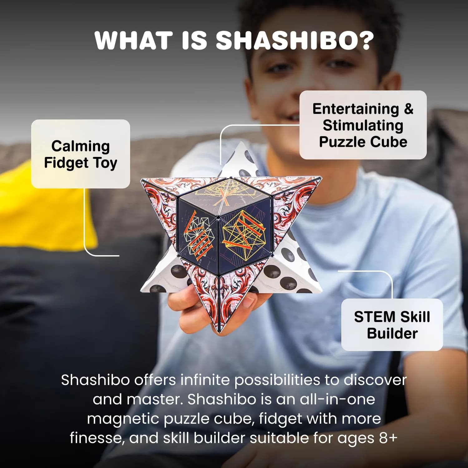 Shashibo Confetti Dodeca Shape-Shifting Fidget Cube - 100+ Amazing Shapes | ASTM-Tested Educational Puzzle Toy - view 3