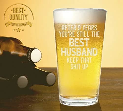 Veracco After 5 Years You're Still the Best Husband Beer Pint Glass 473ml (16oz) | Funny Meaningful Gift for Dad from Wife thumbnail 4