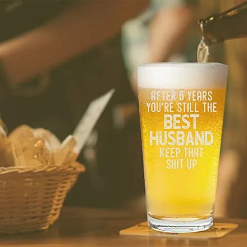 Veracco After 5 Years You're Still the Best Husband Beer Pint Glass 473ml (16oz) | Funny Meaningful Gift for Dad from Wife thumbnail 5