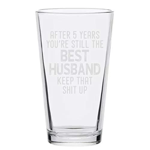 Veracco After 5 Years You're Still the Best Husband Beer Pint Glass 473ml (16oz) | Funny Meaningful Gift for Dad from Wife thumbnail 2