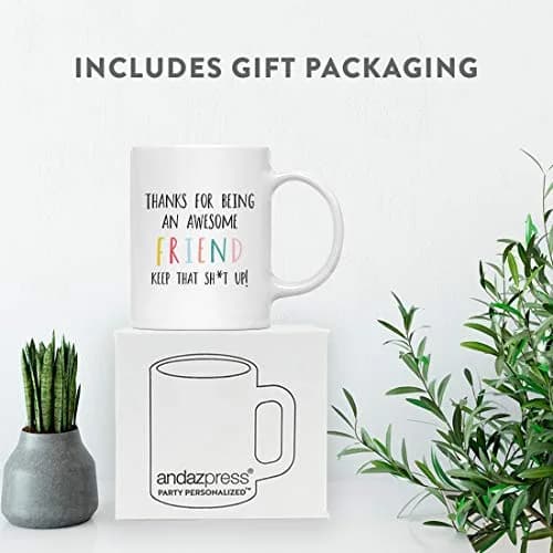 Andaz Press Funny Rude 11oz Ceramic Coffee Mug Gift | Thanks For Being An Awesome Friend Keep That Sht Up thumbnail 4