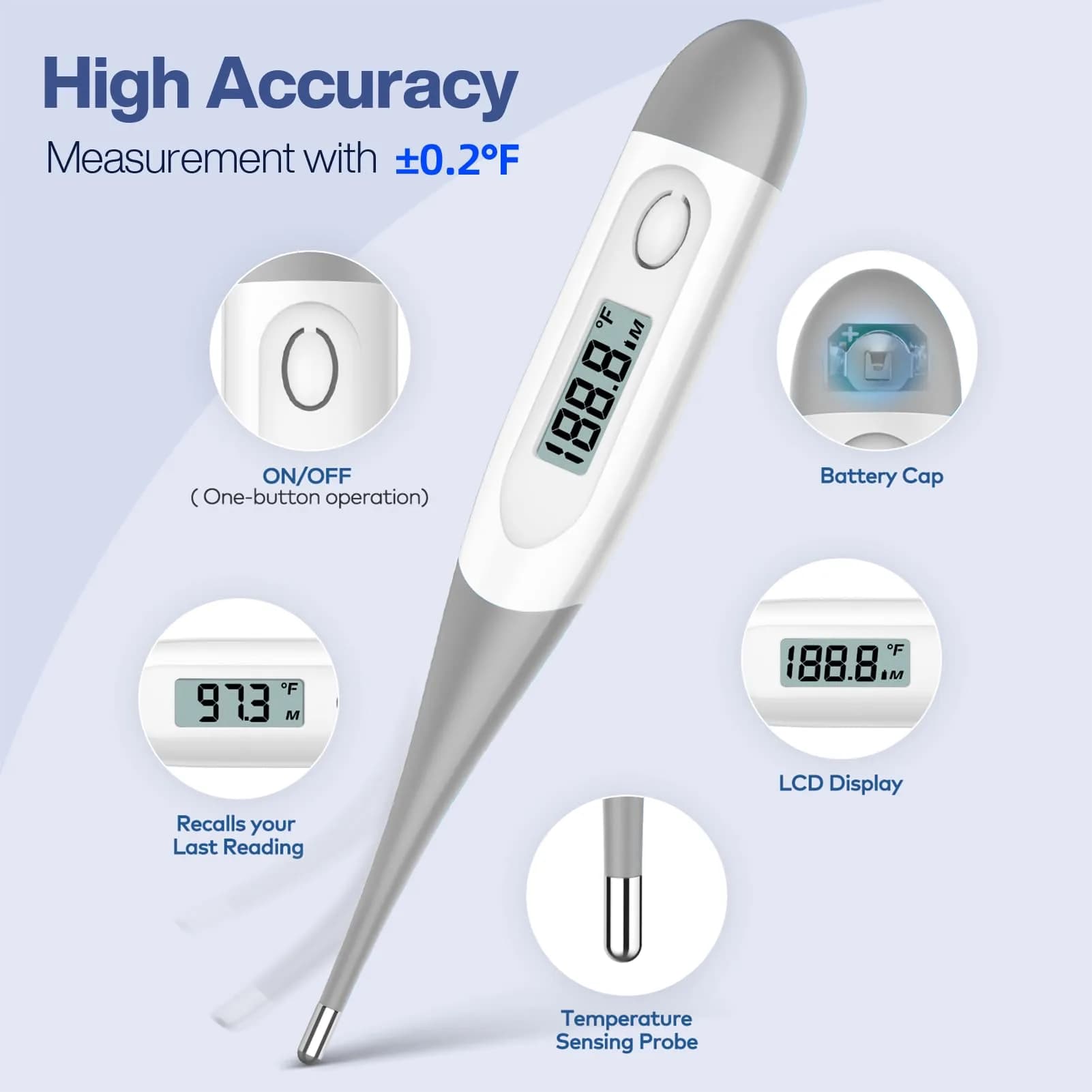 Boncare Digital Thermometer for Adults, Kids & Babies, Gray | Accurate & Fast 10-Second Reading - view 3