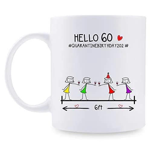 MintBear 60th Birthday Gifts for Women Mug - Hello 60 QUARANTINE BIRTHDAY 2021 Ceramic 11 oz | Unique Milestone Gift thumbnail 1