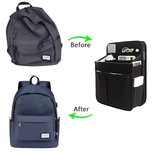 Yoillione Nylon Backpack Organizer Insert for Men and Women, Large Bag Organizer with Zipper Pockets, 27.5cm x 13cm x 36.5cm thumbnail 6