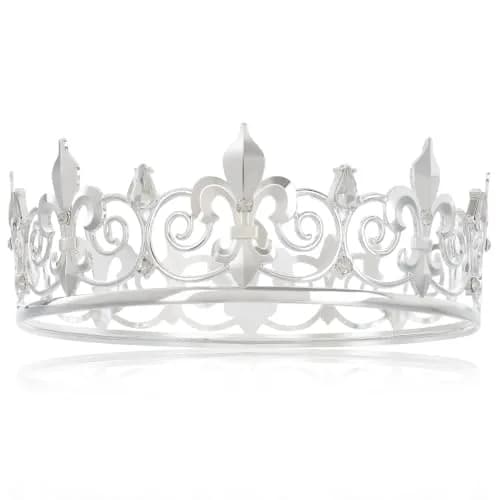 FORSEVEN Full Round King Crown- Metal Rhinestone Crowns for Men | Elegant Baroque Design with Crystal & Alloy (16 x 16 x 5 cm) thumbnail 1