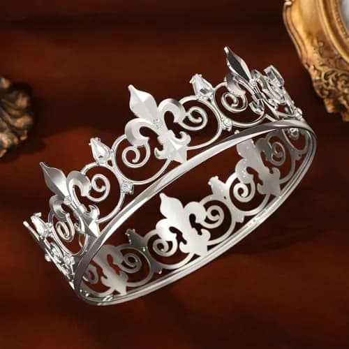 FORSEVEN Full Round King Crown- Metal Rhinestone Crowns for Men | Elegant Baroque Design with Crystal & Alloy (16 x 16 x 5 cm) thumbnail 6