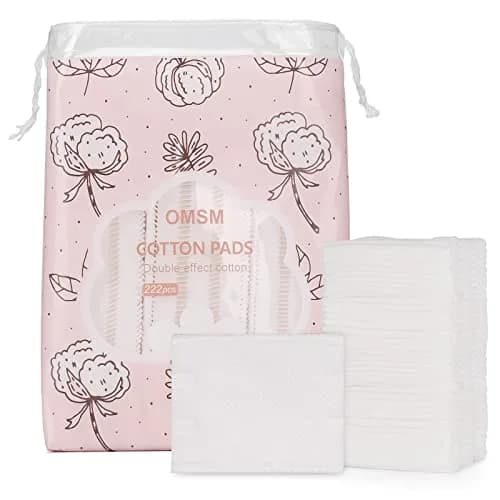 OMSM Cotton Pads Facial Makeup Remover Squares 222PCS | 3-Layer Ultra-Absorbent Pure Cotton thumbnail 1