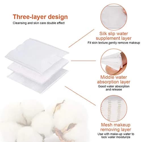 OMSM Cotton Pads Facial Makeup Remover Squares 222PCS | 3-Layer Ultra-Absorbent Pure Cotton thumbnail 2