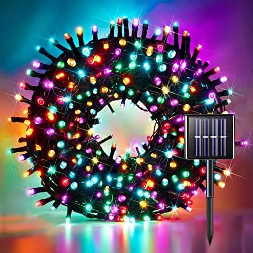suddus 5 Colors Solar String Lights | Waterproof Outdoor Christmas Lights with 8 Modes, 100 LED, Multi Colored, 33Ft, Solar Powered thumbnail 1