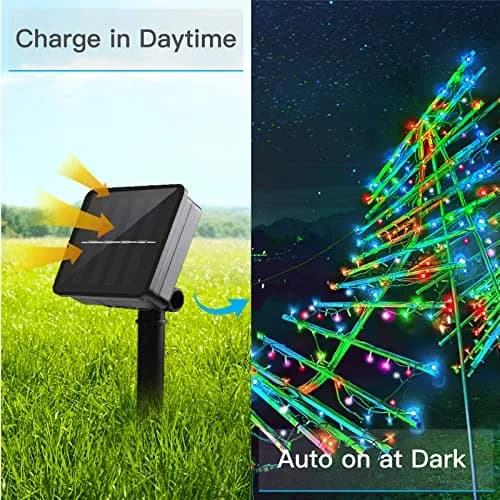 suddus 5 Colors Solar String Lights | Waterproof Outdoor Christmas Lights with 8 Modes, 100 LED, Multi Colored, 33Ft, Solar Powered thumbnail 5