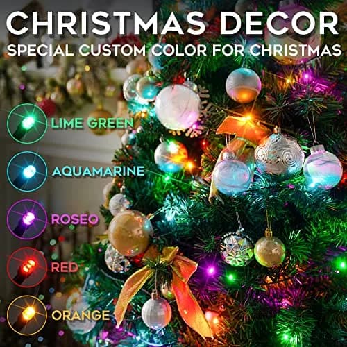 suddus 5 Colors Solar String Lights | Waterproof Outdoor Christmas Lights with 8 Modes, 100 LED, Multi Colored, 33Ft, Solar Powered thumbnail 2