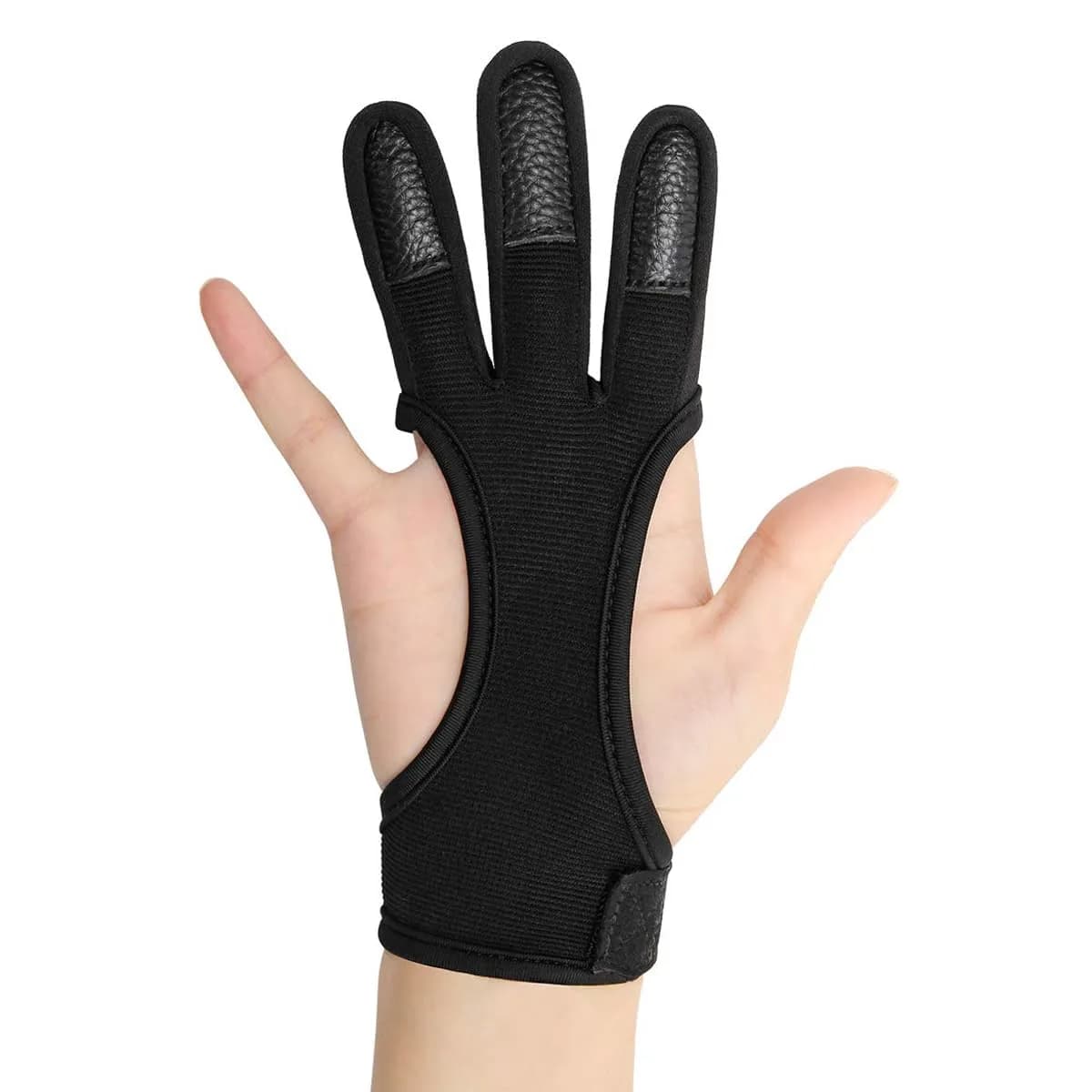 Coolrunner Archery Glove Three Finger Leather with Velcro Strap, Black, Large | Protects Fingers from Bowstring & Arrows - main product image