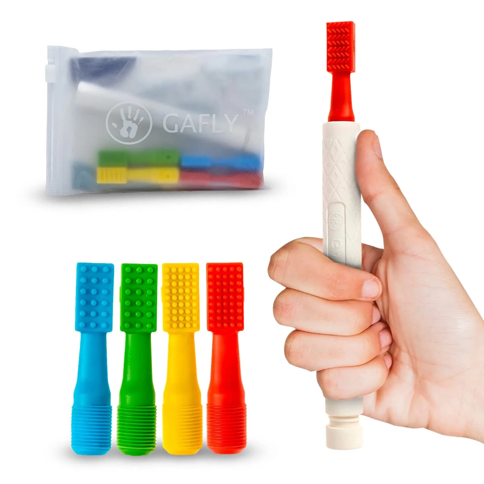 Gafly Therapeutics Therapen Oral Motor Therapy Tools for Speech and Feeding, 5 Heads (1 Count) — Blue, Red, Green, Yellow