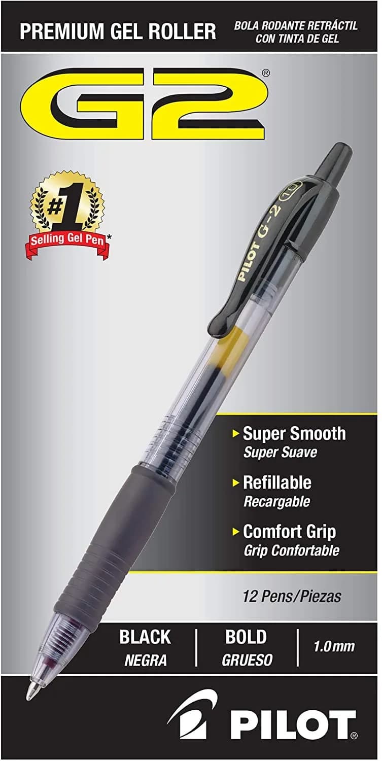 Pilot G2 Premium Gel Pen 1.0mm Refillable & Retractable | Bold Black Ink, 12 Pack — Black