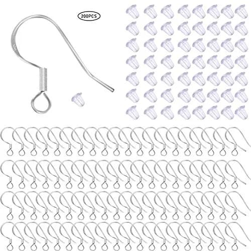 Grenali 925 Sterling Silver Earring Hooks & Clear Rubber Stoppers 50 Pairs | Hypoallergenic & Nickel-Free for DIY Jewelry Making thumbnail 1