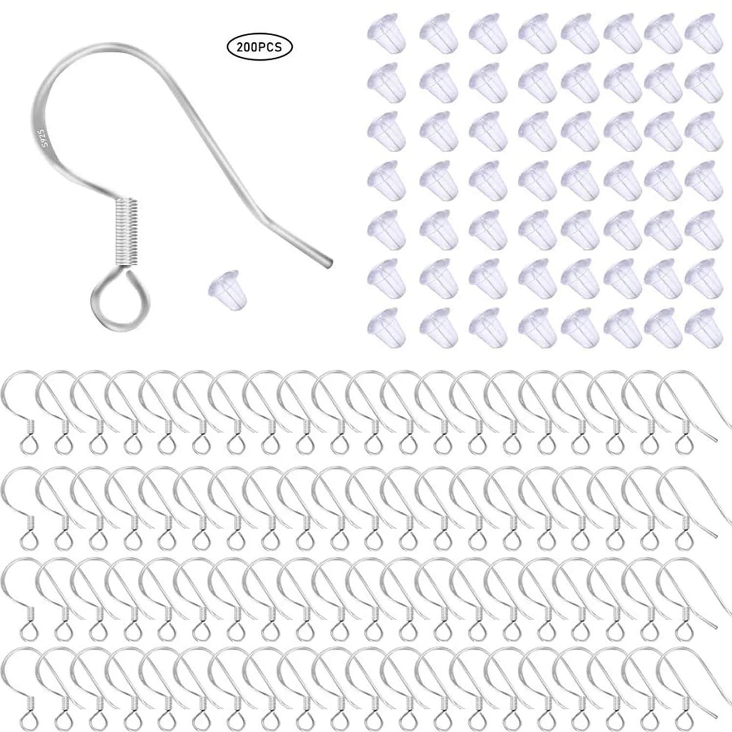 Grenali 925 Sterling Silver Earring Hooks & Clear Rubber Stoppers 50 Pairs | Hypoallergenic & Nickel-Free for DIY Jewelry Making - main product image