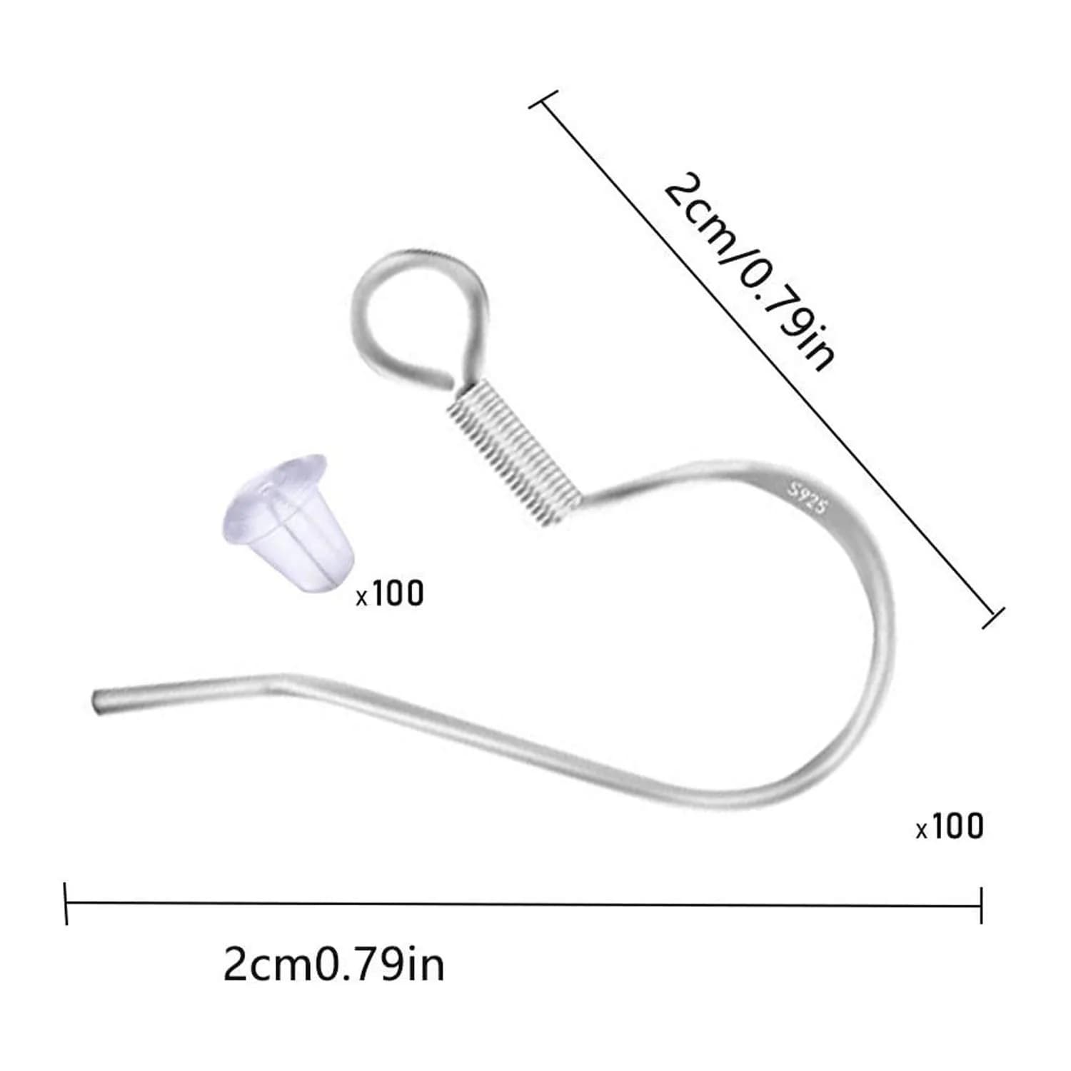 Grenali 925 Sterling Silver Earring Hooks & Clear Rubber Stoppers 50 Pairs | Hypoallergenic & Nickel-Free for DIY Jewelry Making - view 2