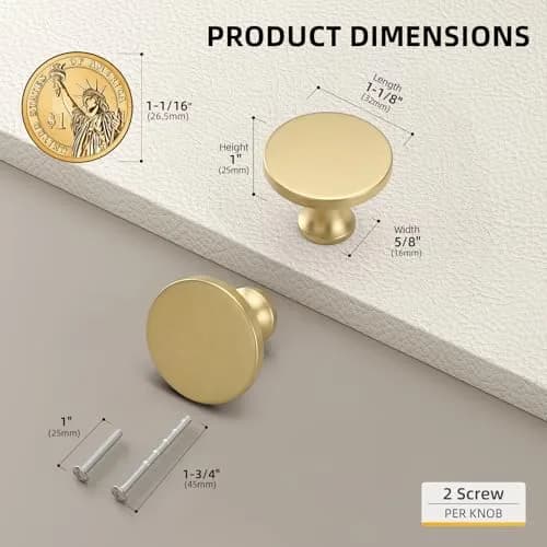 Goldenwarm 25Pack Gold Dresser Knobs Cabinet Knobs | Brass Round Handles for Cabinets & Drawers thumbnail 2