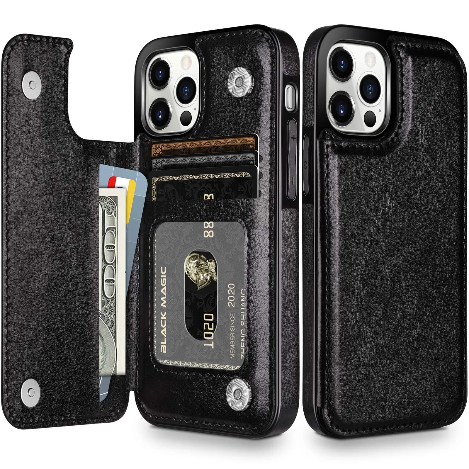HianDier for iPhone 12 Pro Max Wallet Case with Card Holder Black | Slim Leather Design & Dual Layer Protection — Black